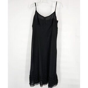 Ann Taylor Loft Midi Slip Dress Y2K 10 Black LBD Ruffled Hem Lined Sleeveless